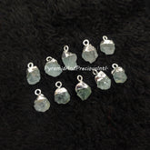Raw Aquamarine Silver Electroplated Pendant Connectors, March Birthstone, Sold By Piece
